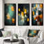 Yellow Interlude Abstract Expressionism Teal III - Abstract Painting Art Set Of 3 Pieces-1405882493-1405882492