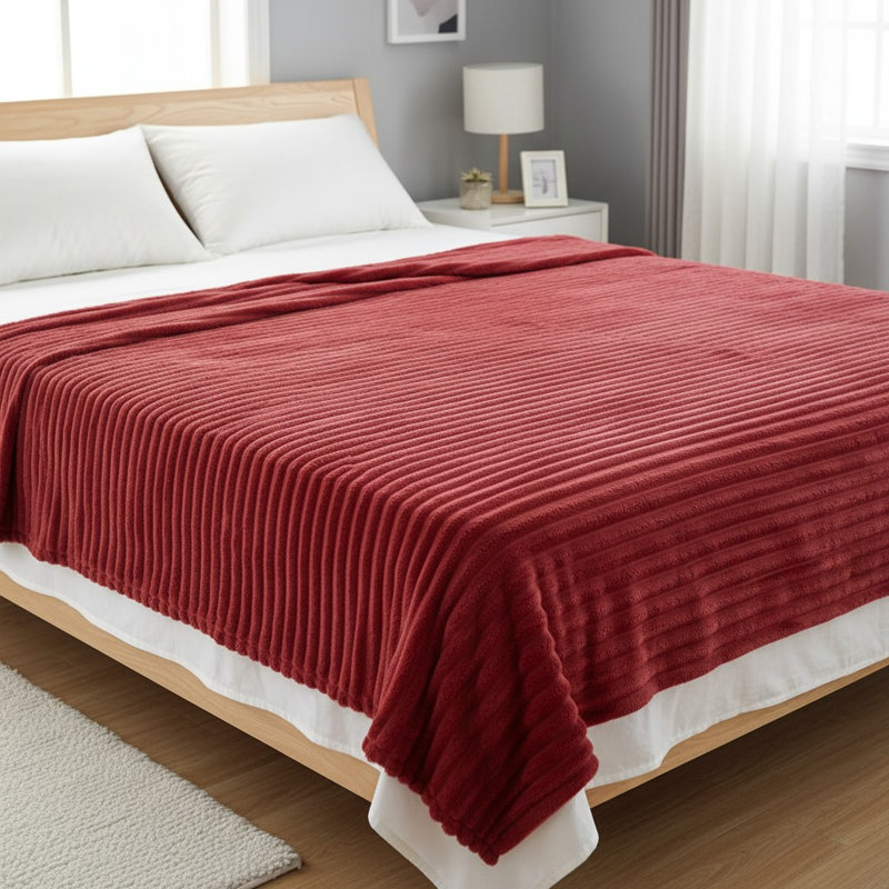 Couverture rayée en molleton, Rouge