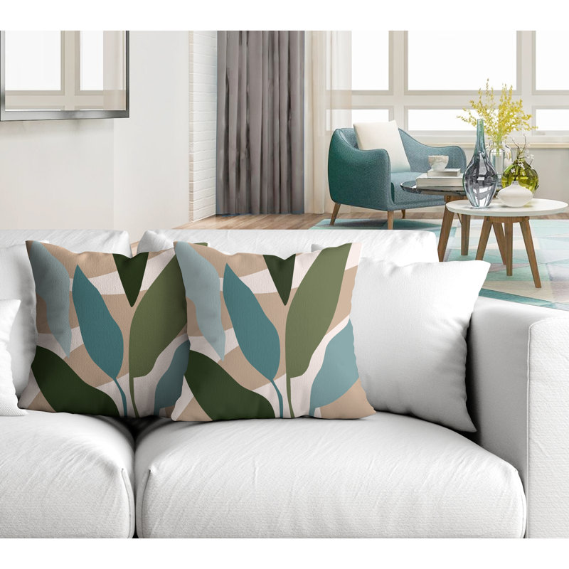 Jeté carré en polyester / mélange de polyester intérieur / extérieur, L 15 po x H 15 po, Émeraude / beige