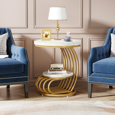 2-Tier Round End Table, Small Side Table for Living Room