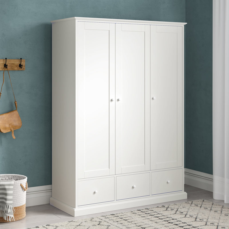 Carolina 3 Door Solid + Manufactured Wood Wardrobe, White