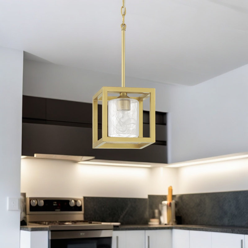 Luminaire suspendu à 1 lumière pour salon et îlot de cuisine Misiak, Paillettes laiton