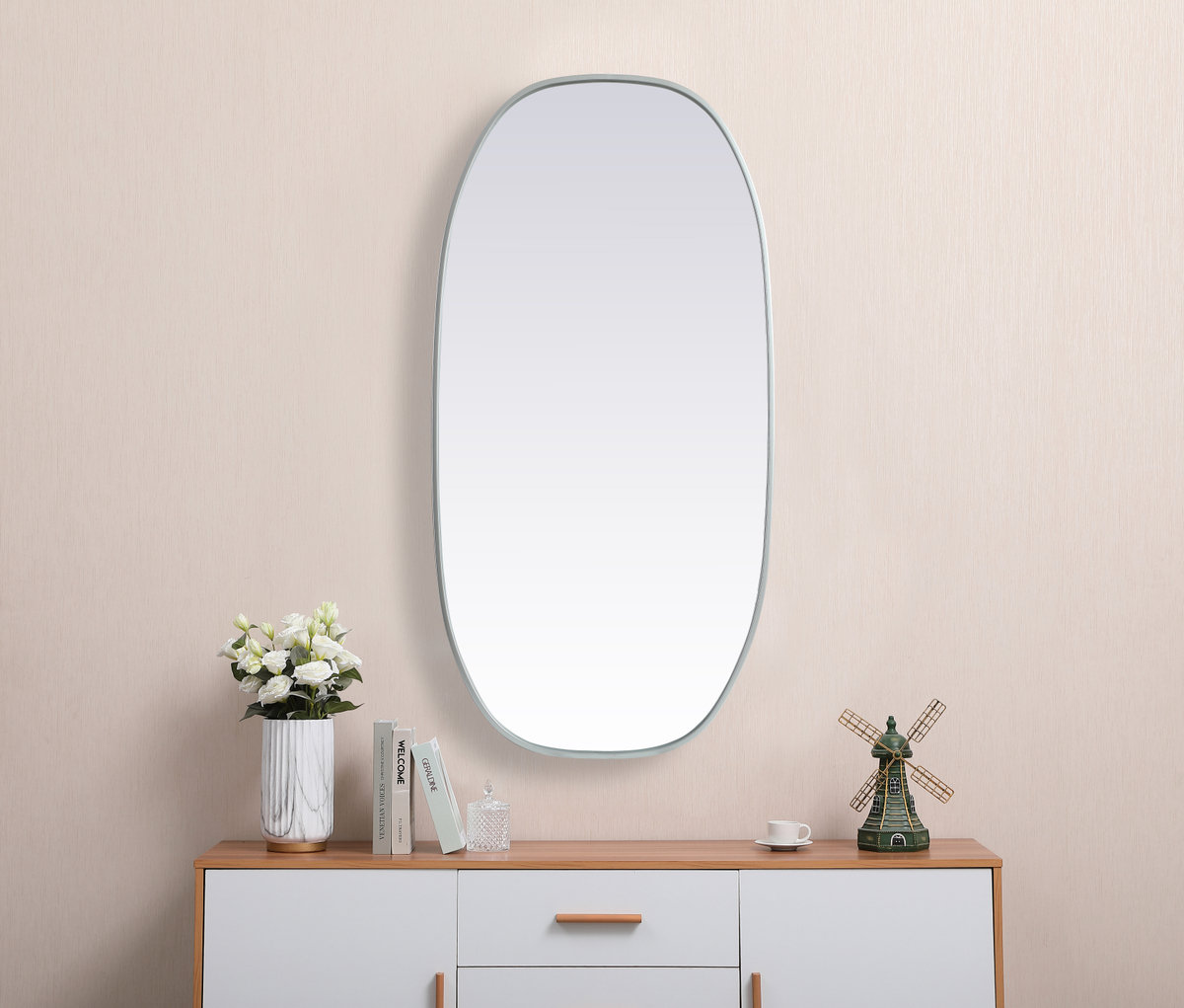 Bertin Metal Oval Wall Mirror, Silver, 48"  x 24" 