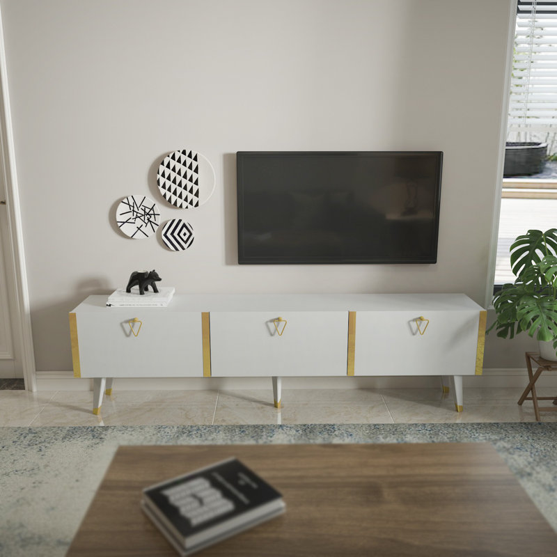 Melynda TV Stand - TVs up to 70", Gloss White/Gold