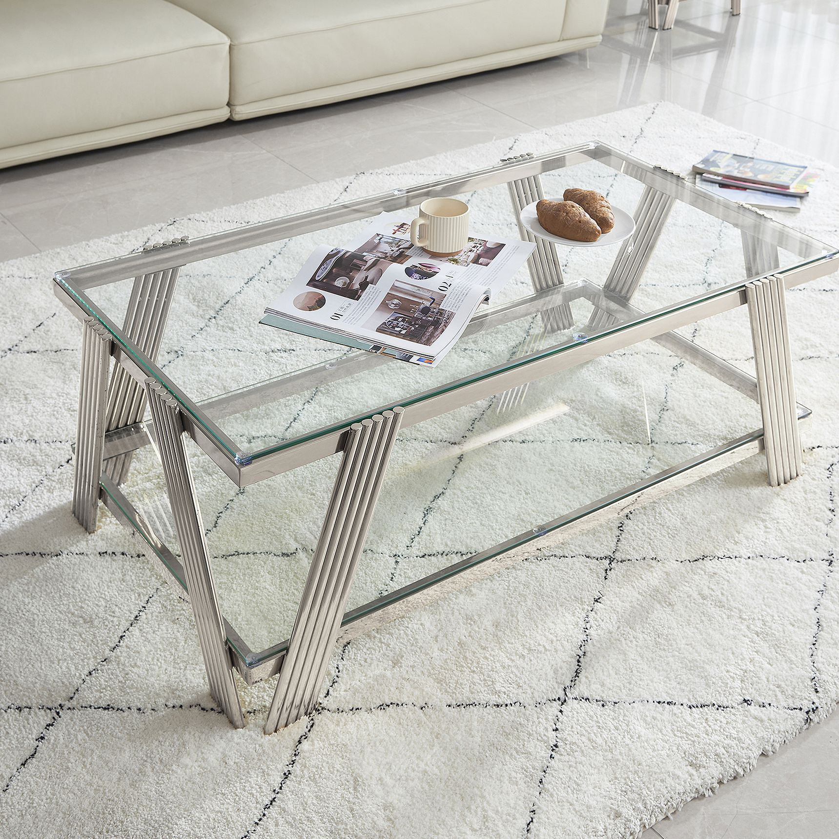 Everly Quinn 47" Wide Rectangle Modern Stainless Steel Coffee Table ...