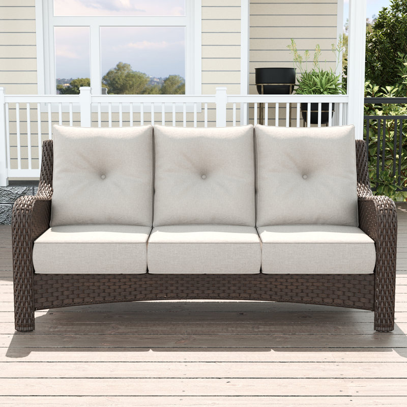184.9cm Wide Patio Sofa with Cushions, Beige, Brown