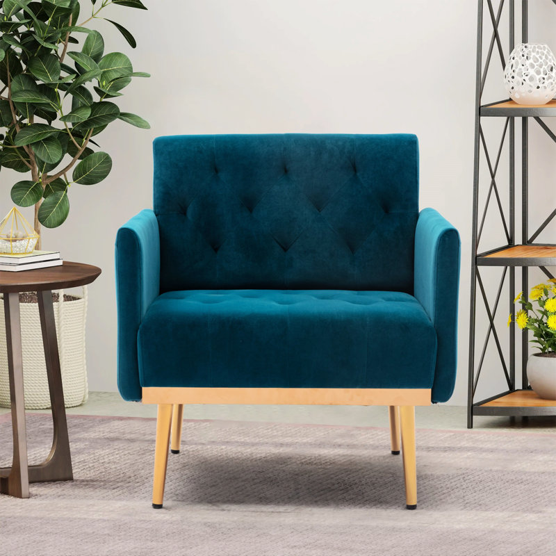 Fauteuil d'appoint, Velours bleu, Or
