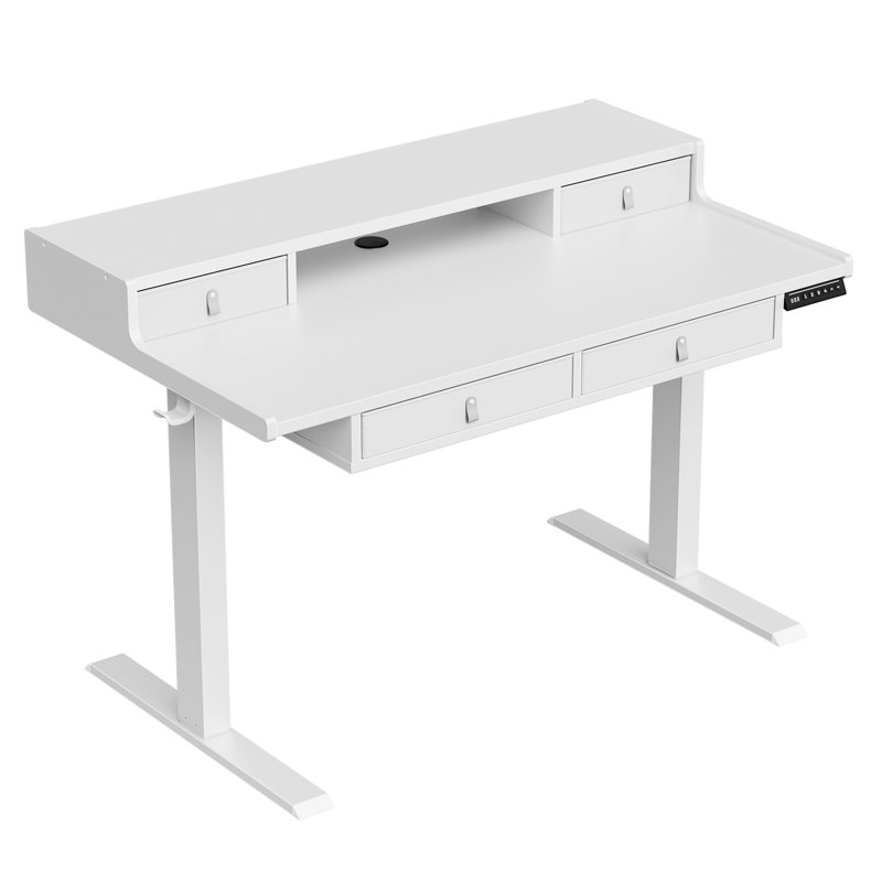 Jeneffer Computer Standing Desk with 4 Drawers for Home Office，Electric Height Adjustable Gaming Desk with Storage Shelf