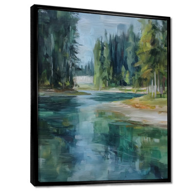 «Pine Trees Fraser River Calming Current», reproduction d'art sur toile, paysage vert