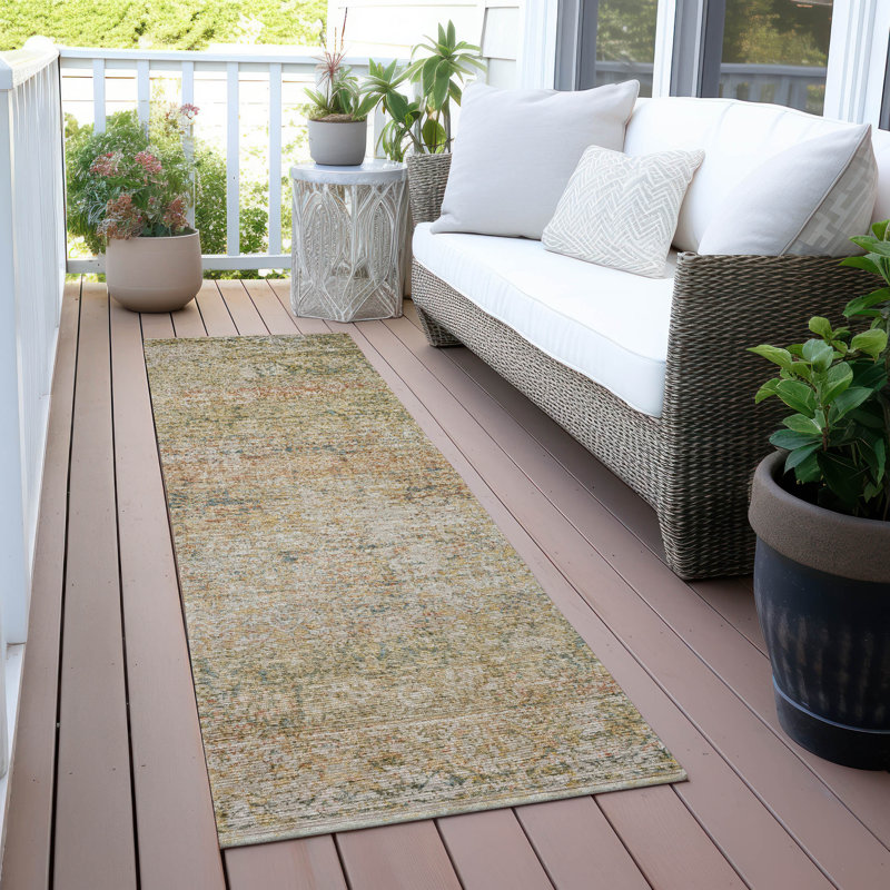 Machine Washable Indoor/Outdoor Xhevrie Gold Rug, Runner 2'3" x 7'6"