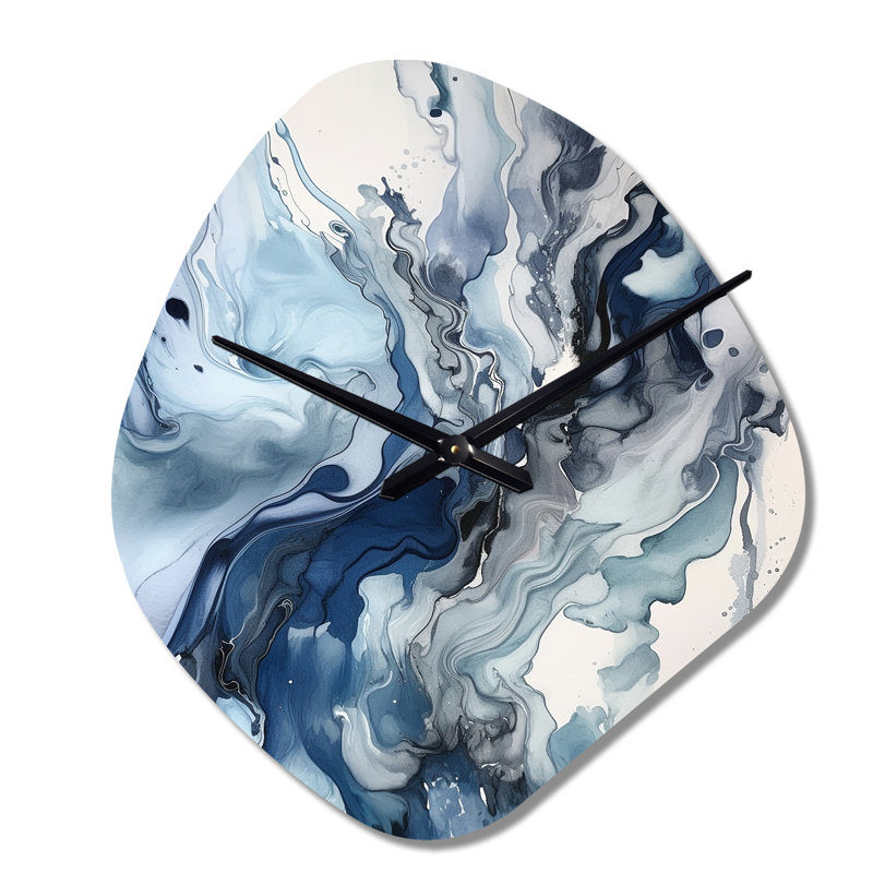 Bleu et gris Elixir II éthéréen - horloge murale asymétrique abstraite, Petit
