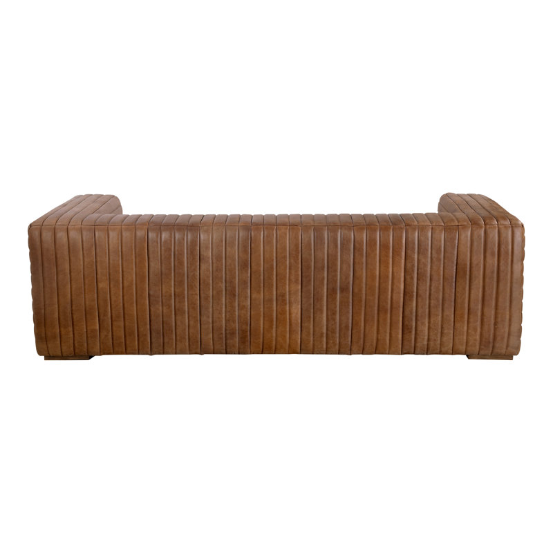 Castle 95" Genuine Leather Square Arm Chesterfield Sofa, Cappuccino Genuine Leather