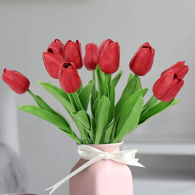 10 tulipes artificielles Real Touch, 13,7 po bouquet de fleurs de tulipes artificielles en soie pour arrangement floral printanier, centre de table, cuisine, décoration de la fête des Mères de Pâques