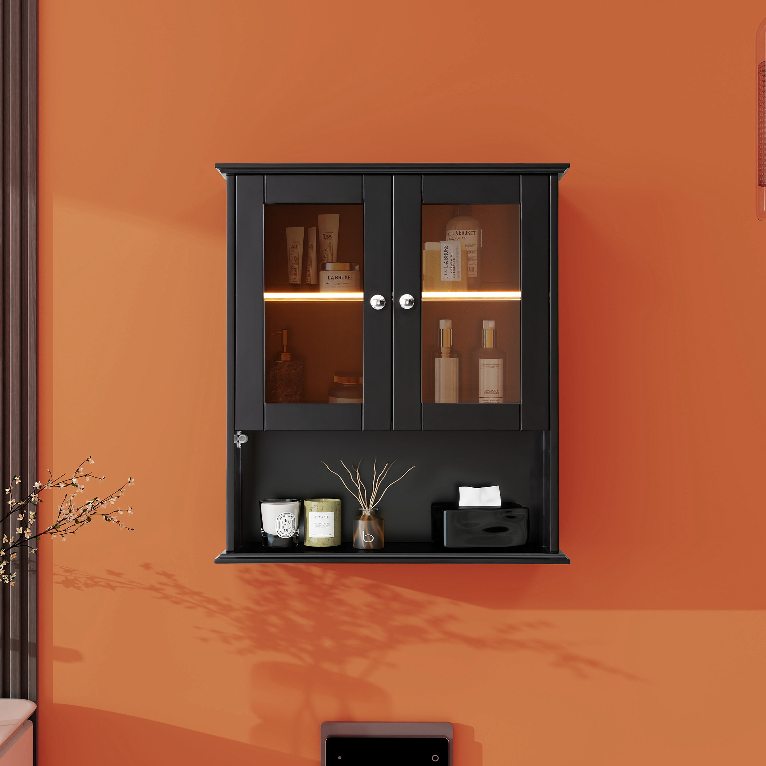 Hokku Designs Yanetzi Bathroom Wall Cabinet with Glass Doors Fully ...