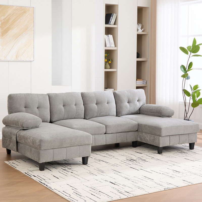 103.5"W 4-Piece Upholstered Sectional, Gray Chenille