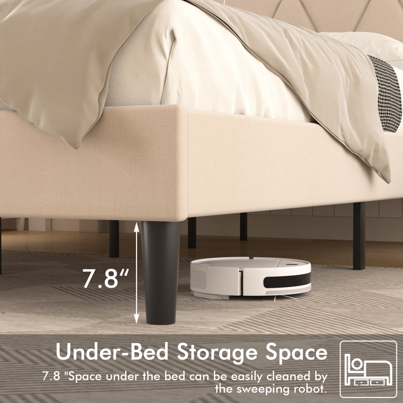 Calil Queen Size LED Bed Frame with Adjustable Button-Tufted Headboard, Upholstered Velvet Platform Bed Frame with Charging Station, Mattress Foundation, Wood Slat Support, No Box Spring Needed