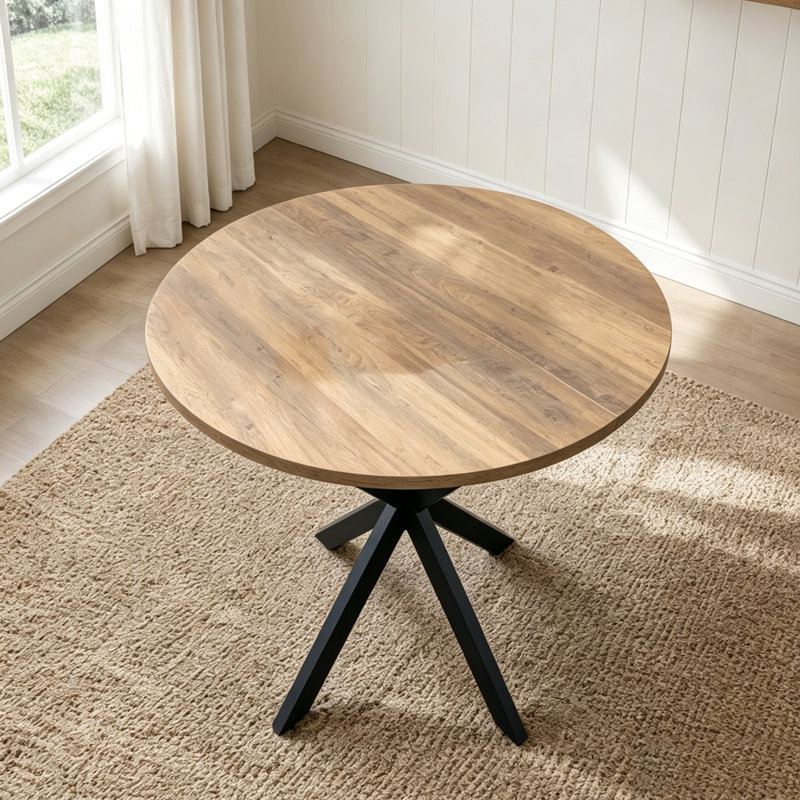 Table de salle à manger ronde 31,5 pouces pour 2 à 4 personnes avec dessus brun rétro et pieds noirs