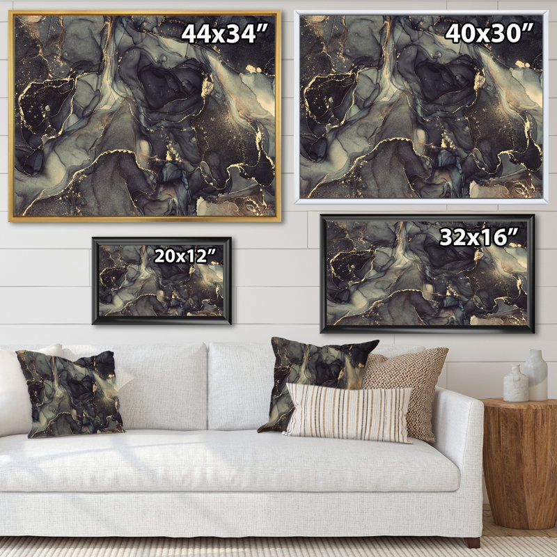«Black Gold Infusion», reproduction d'art sur toile, Cadre flottant noir, H 16 po x l 32 po