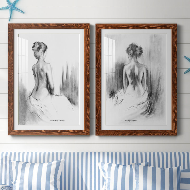 «Soft Silhouette I», ensemble de 2 reproductions d'art, Impression encadrée avec passe-partout, H 20 po x l 17 po, Noyer
