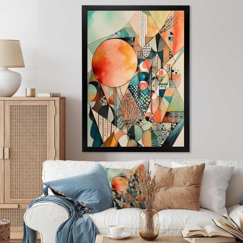 Joyful Geometric II - Abstract Landscape, reproduction d'art sur toile, H 20 po x l 12 po x P 1 po, Cadre photo noir