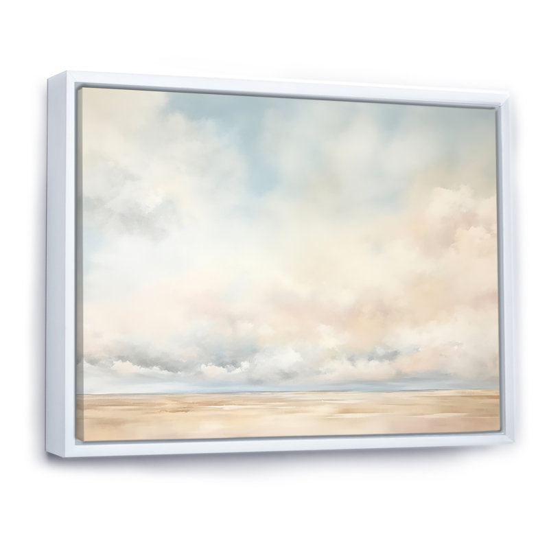 Minimalisme, ciel nuageux, paysage I sur toile, H 34 po x l 44 po x P 1,5 po, Cadre flottant blanc
