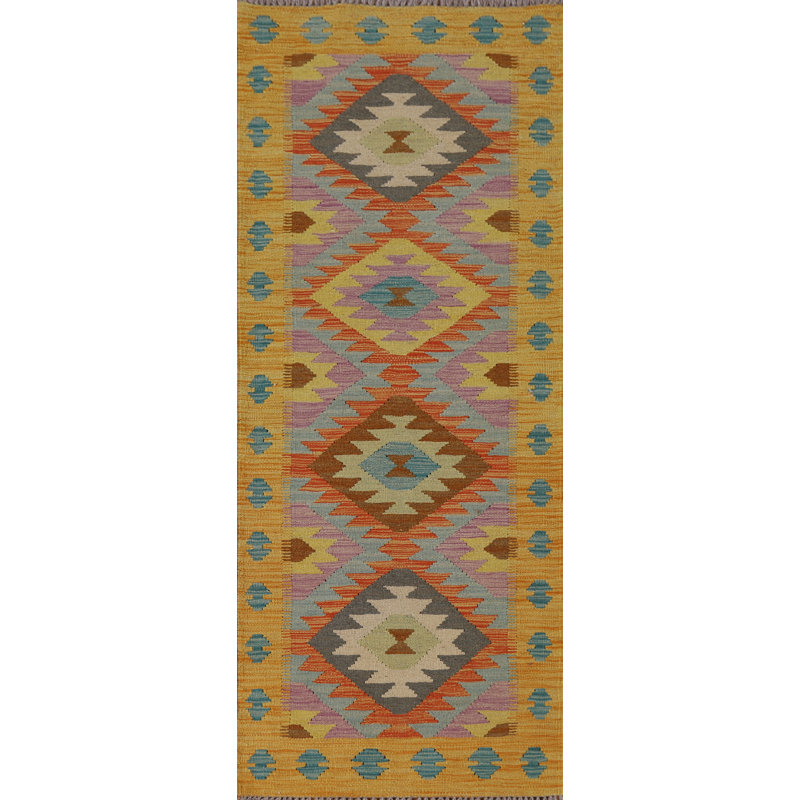 Reversible Wool Kilim Oriental Runner Rug 2x7