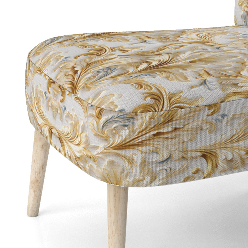 Chaise d'appoint rembourrée bohème et éclectique dorée et blanche