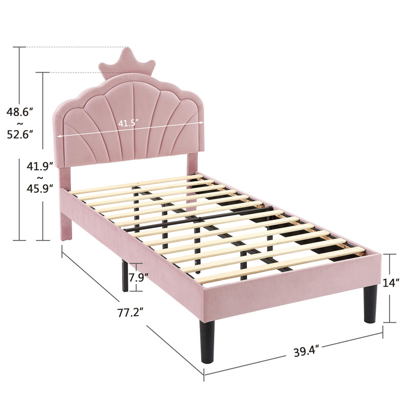 Cimahi Upholstered Metal Platform Bed, Pink
