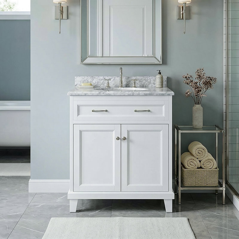 Wyndell 30'' Single Bathroom Vanity with Marble Top