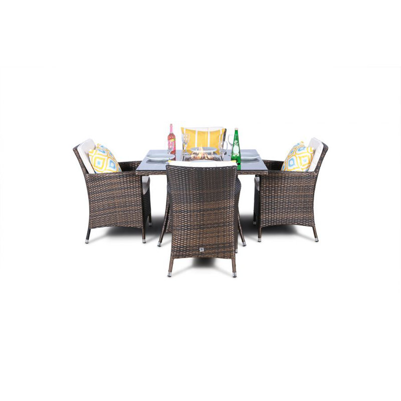 Parham 4 - Person Wicker Patio Dining Set with Square Table , Cushions Included, Brown, Beige