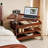 Vintage brownish solid wood height - adjustable mobile side table with storage function