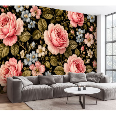 Wall Mural Peel and Stick Wallpaper Shabby chic vintage roses tulips chinoiserie floral Self-Adhesive Removable Contact Paper Wall Decor for Living Room Bedroom 100"H x 144"W