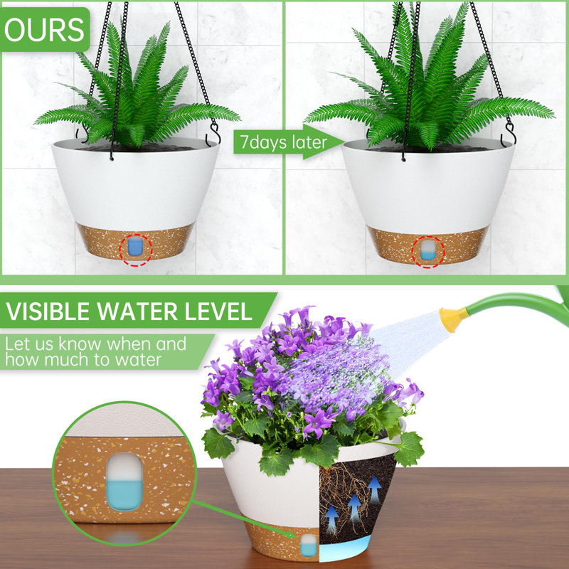 Ensemble de 2 jardinières suspendues pour l'intérieur et l'extérieur, H 21,60 po x l 8 po x P 8 po, Blanc