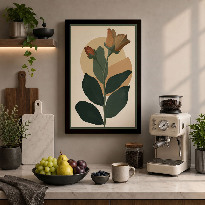 Single Stem in Rust Botanical - Wrapped Canvas, 18x12 - 45.7 x 30.5 cm, Ochre Border