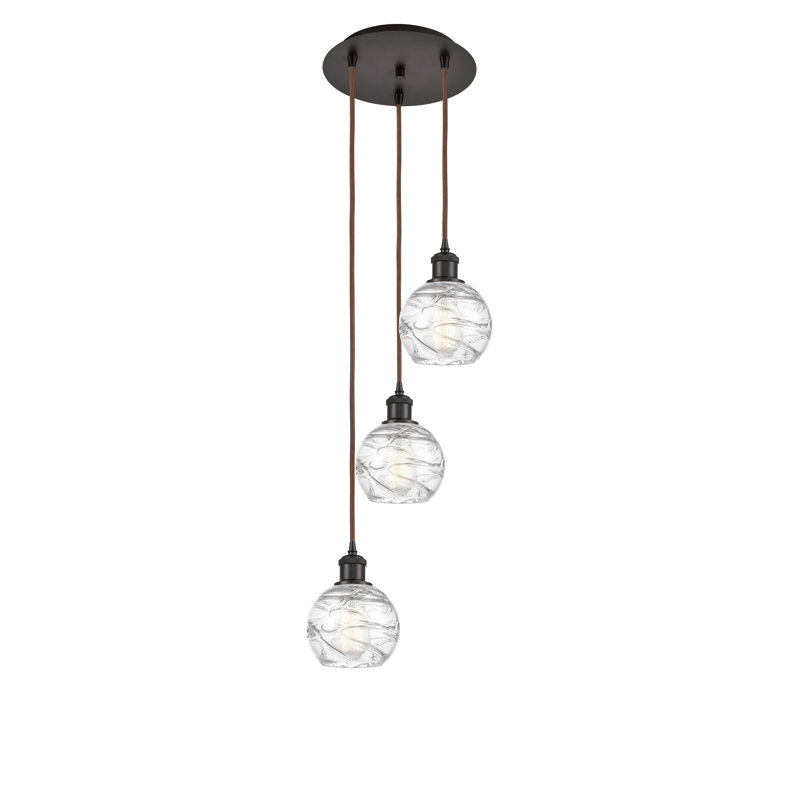 Luminaire suspendu en grappe à 3 lumières Cindi, H 18 po x l 12,75 po x P 12,75 po, Bronze huilé, Tourbillon déco transparent