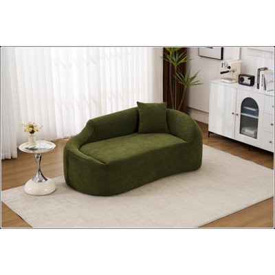 Compression Curved Chaise Longue Chair, Modern Chenille Loveseat With Deep Seat Sofa Bed And 1 Pillow For Living Room, Bedroom, Apartment