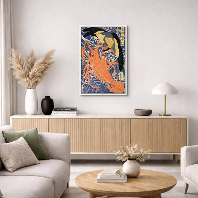 Mythical Sea Battle Artwork, Japanese Ukiyo-e Ocean Creature Pictures, Framed Canvas Giclee Print Wall Art