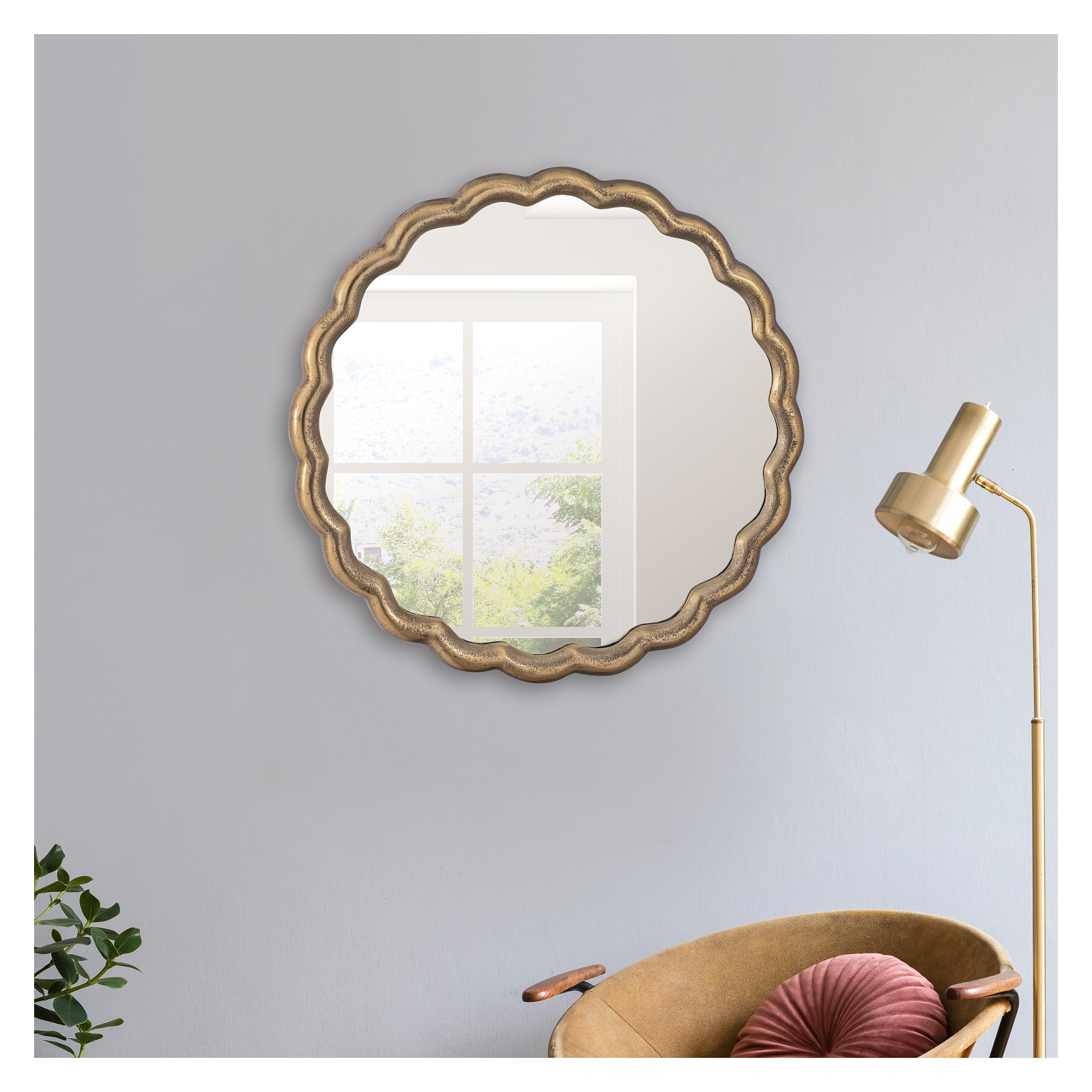 Aluminum Wave Mirror Medium, Gold, 27" x 27"