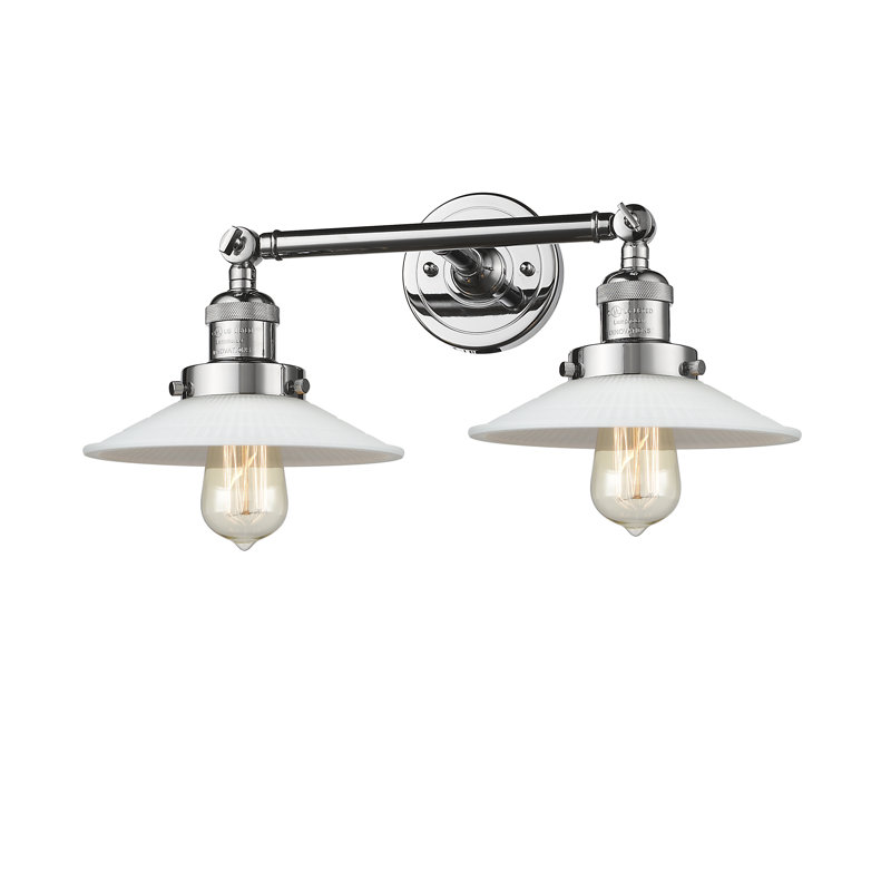 Miramontes Armed Sconce, Polished Chrome, Matte White Halophane, 6 Watt Vinage LED Bulb