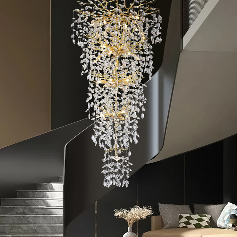 Light Crystal Dimmable LED Tiered Chandelier, 63" H x 30" W x 30" D, Gold