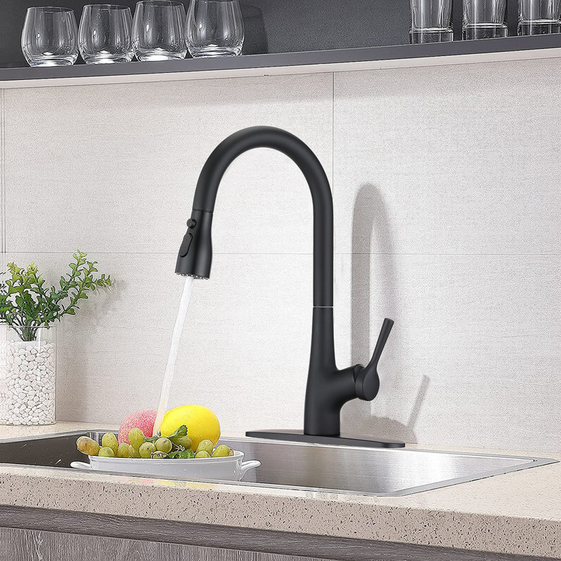 Single Handle Pull Down Kitchen Sink Faucet, Matte Black