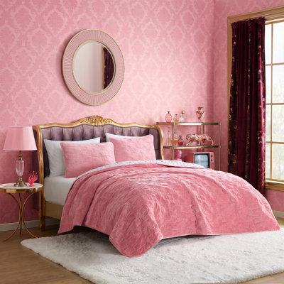 Ensemble de courtepointe réversible rose Betsey Johnson