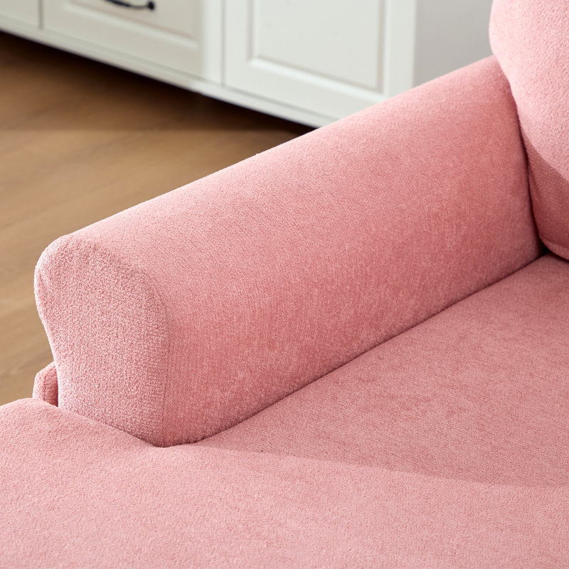 Chenille Fabric Chaise Lounge Recliner Single Sofa Living Room Bedroom Rest Chair, Pink
