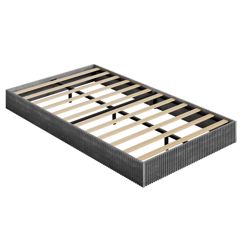 Structure de lit, structure de lit plateforme moderne en bois cannelé, conception à profil bas sans tête de lit, plateforme de matelas encastrée, support de lattes en bois silencieux pour la chambre à coucher