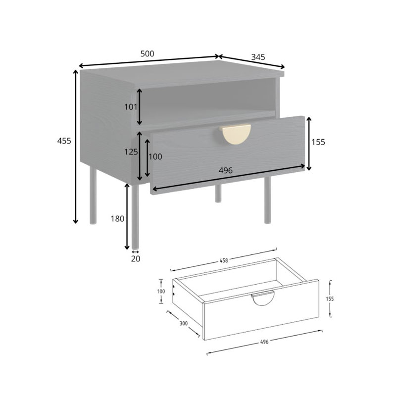 Mond 50cm W Manufactured Wood Bedside Table