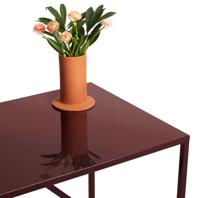 Strut Walnut Wood Dining Table, Oxblood, 35" W x 75" L, Standard (29" Height)