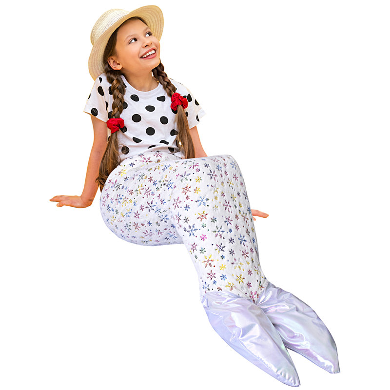 Couverture Kids Mermaid Tail, White Colorful Snowflakes, 52.7" L x 19.6" W