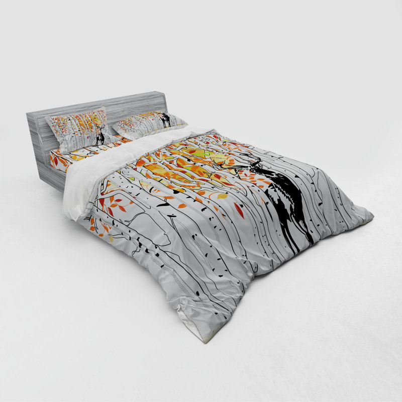 Deer Rustic Polyester Floral Duvet Cover, Queen Duvet Cover + 3 Additional Pieces