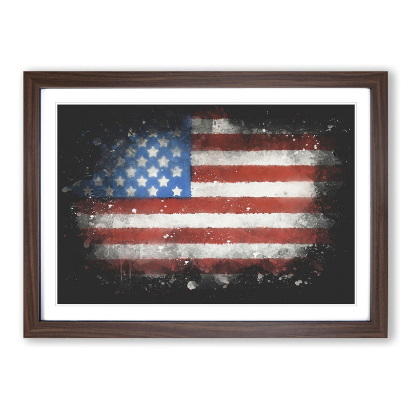 Painted American Flag - Picture Frame Graphic Art Print, 33cm H x 45cm W x 2cm D, Walnut Framed