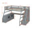 Lit mezzanine double avec 7 tiroirs, 2 tablettes et bureau - Gris-2007159933-2007159935